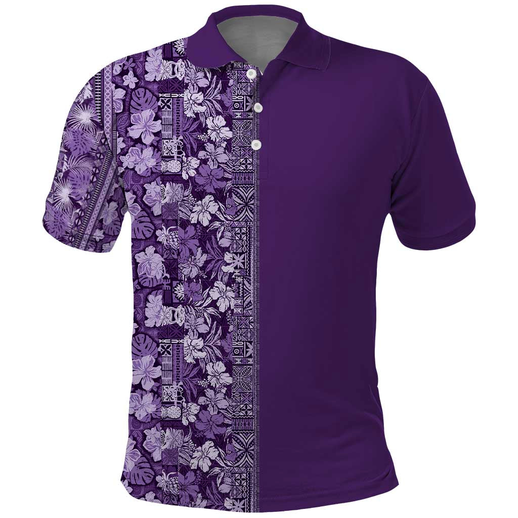 Hawaiian Tribal Elements Hibiscus Polo Shirt Purple Pattern - Polynesian Pride