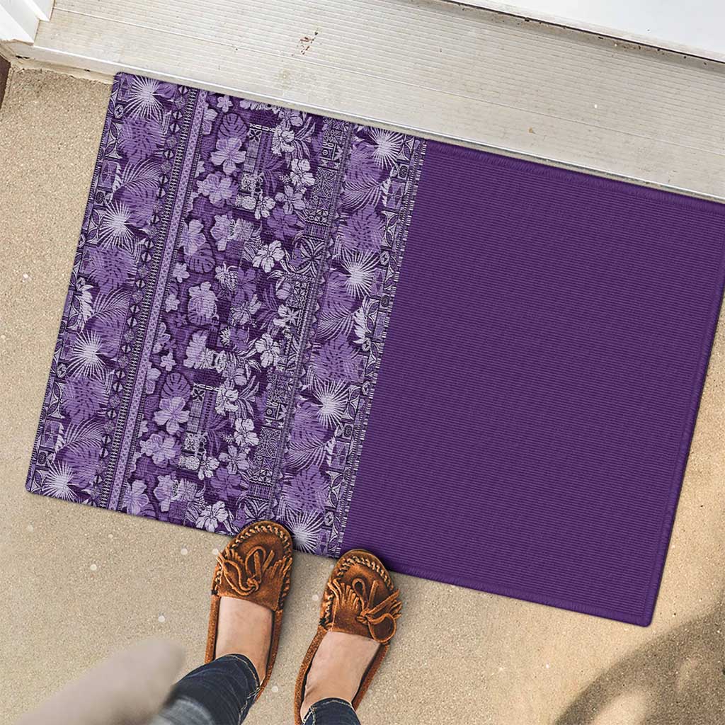 Hawaiian Tribal Elements Hibiscus Rubber Doormat Purple Pattern - Polynesian Pride