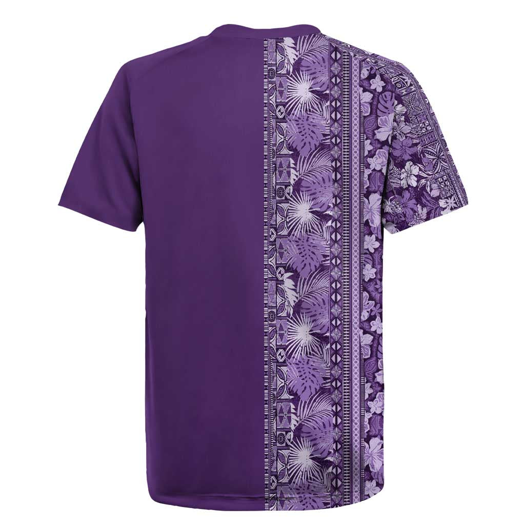 Hawaiian Tribal Elements Hibiscus Rugby Jersey Purple Pattern - Polynesian Pride