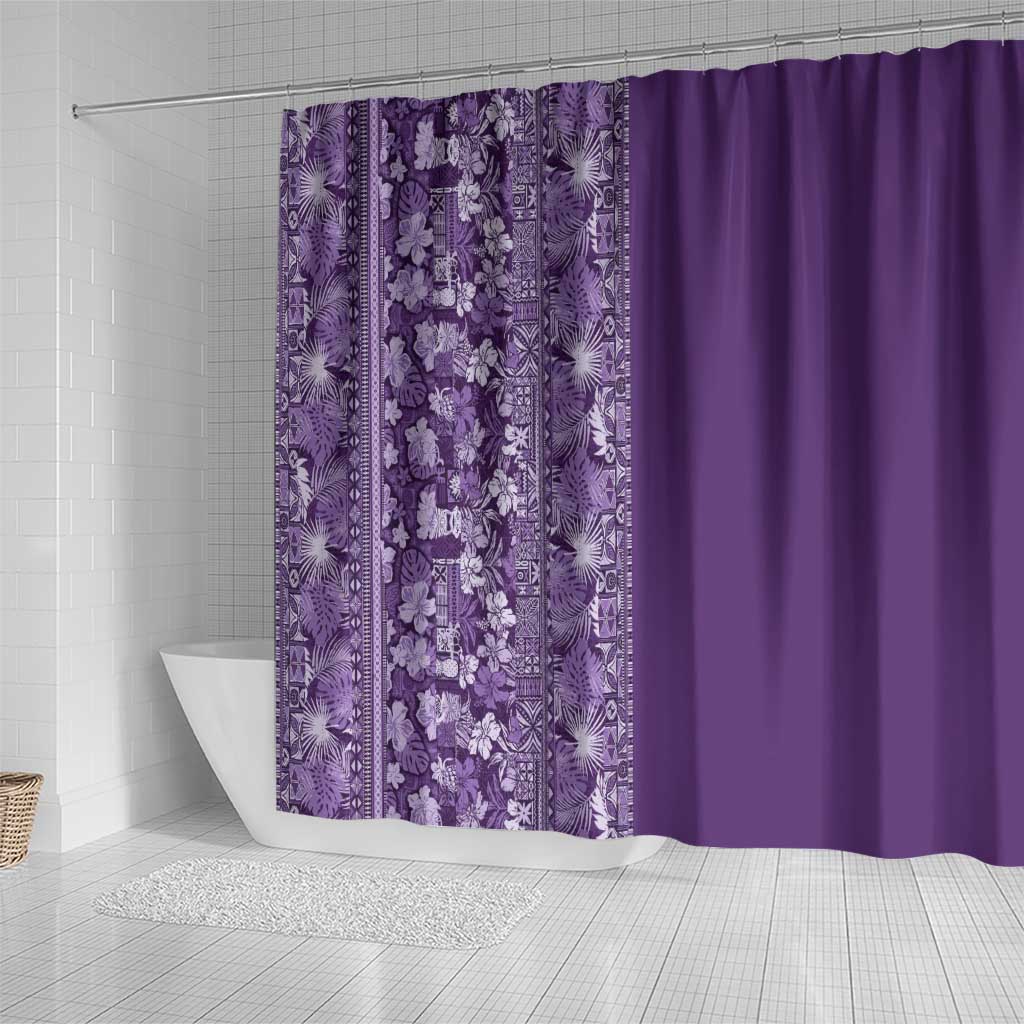 Hawaiian Tribal Elements Hibiscus Shower Curtain Purple Pattern - Polynesian Pride