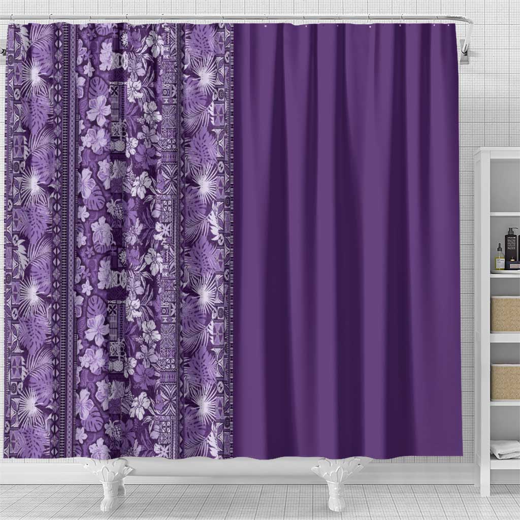 Hawaiian Tribal Elements Hibiscus Shower Curtain Purple Pattern - Polynesian Pride