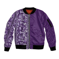 Hawaiian Tribal Elements Hibiscus Sleeve Zip Bomber Jacket Purple Pattern - Polynesian Pride