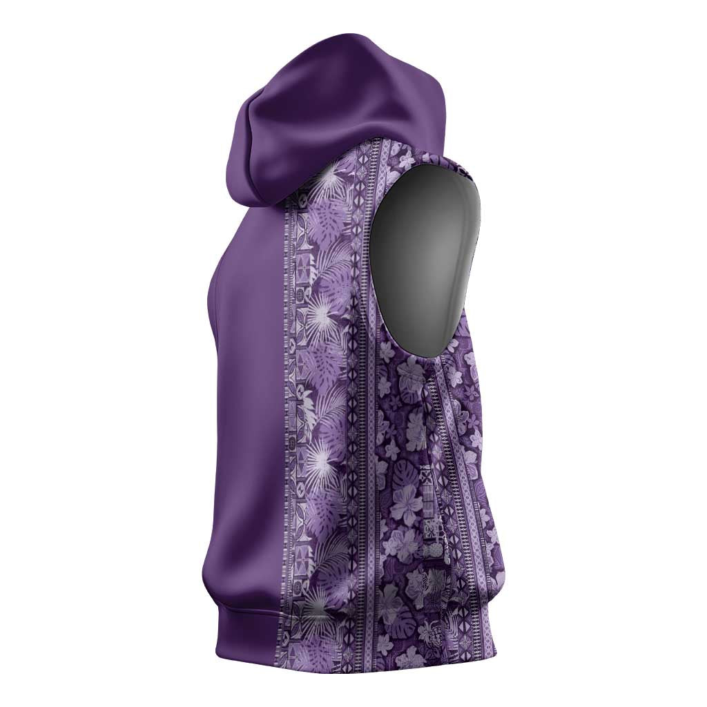 Hawaiian Tribal Elements Hibiscus Sleeveless Hoodie Purple Pattern - Polynesian Pride