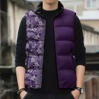 Hawaiian Tribal Elements Hibiscus Sleeveless Puffer Jacket Purple Pattern - Polynesian Pride
