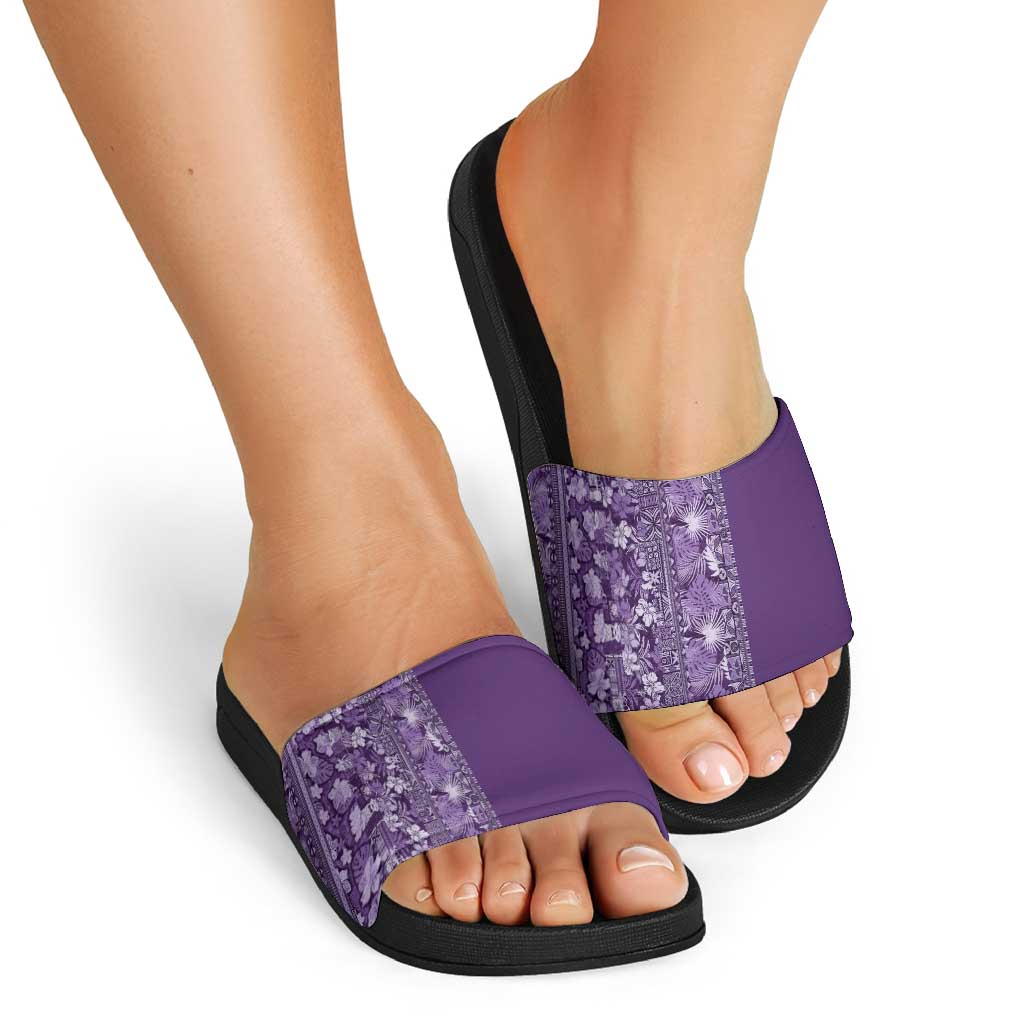 Hawaiian Tribal Elements Hibiscus Slide Sandals Purple Pattern - Polynesian Pride