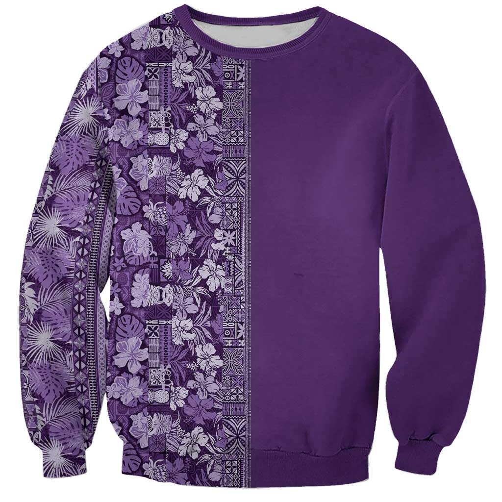 Hawaiian Tribal Elements Hibiscus Sweatshirt Purple Pattern - Polynesian Pride
