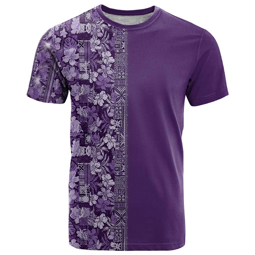 Hawaiian Tribal Elements Hibiscus T Shirt Purple Pattern - Polynesian Pride