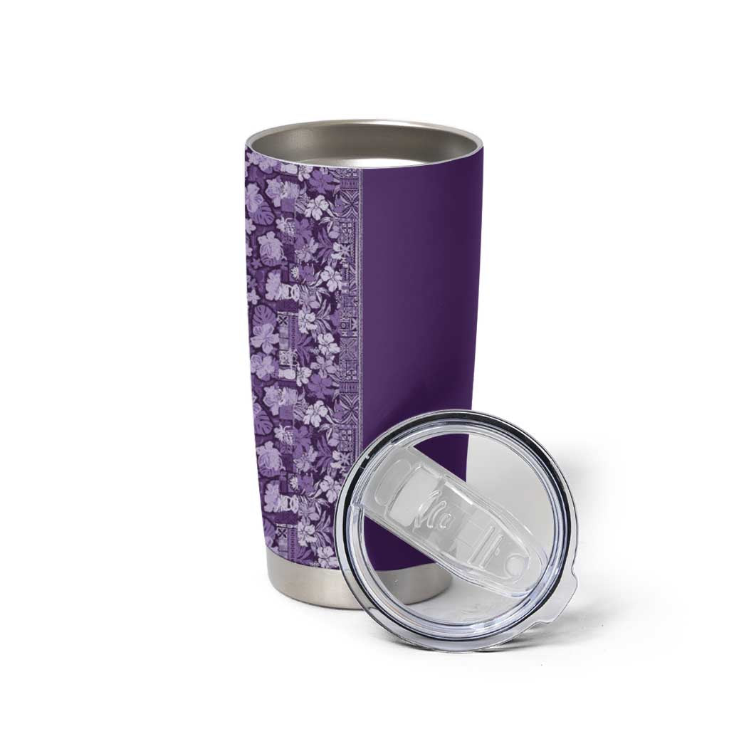 Hawaiian Tribal Elements Hibiscus Tumbler Cup Purple Pattern - Polynesian Pride