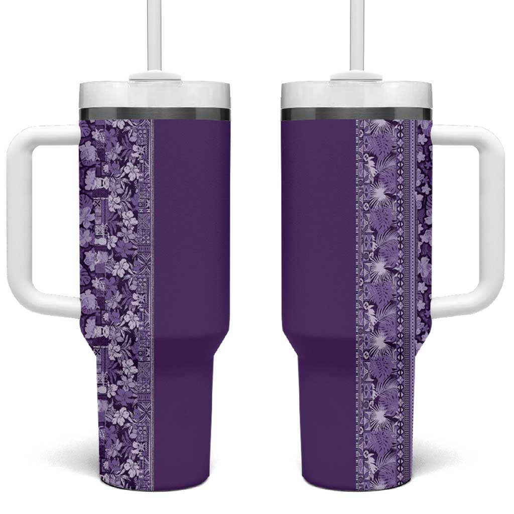 Hawaiian Tribal Elements Hibiscus Tumbler With Handle Purple Pattern - Polynesian Pride
