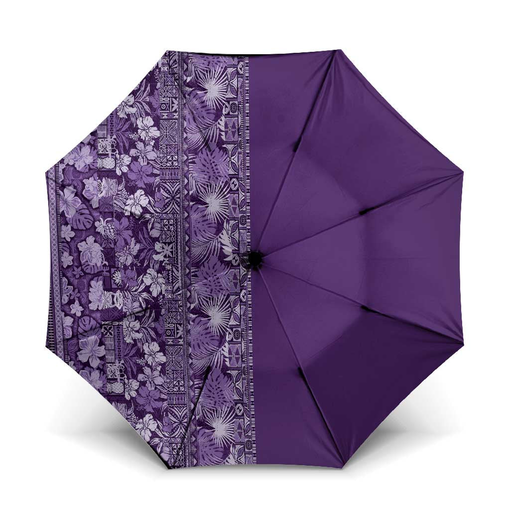 Hawaiian Tribal Elements Hibiscus Umbrella Purple Pattern - Polynesian Pride
