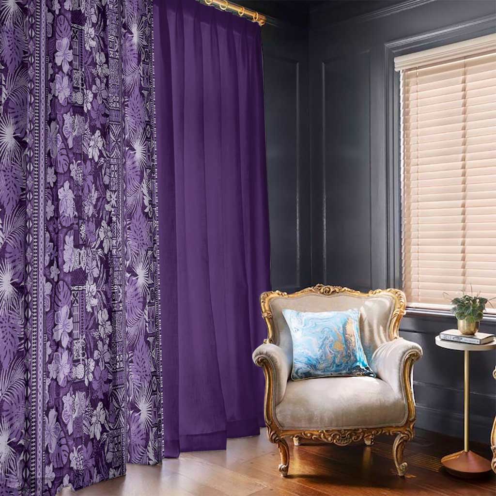 Hawaiian Tribal Elements Hibiscus Window Curtain Purple Pattern - Polynesian Pride