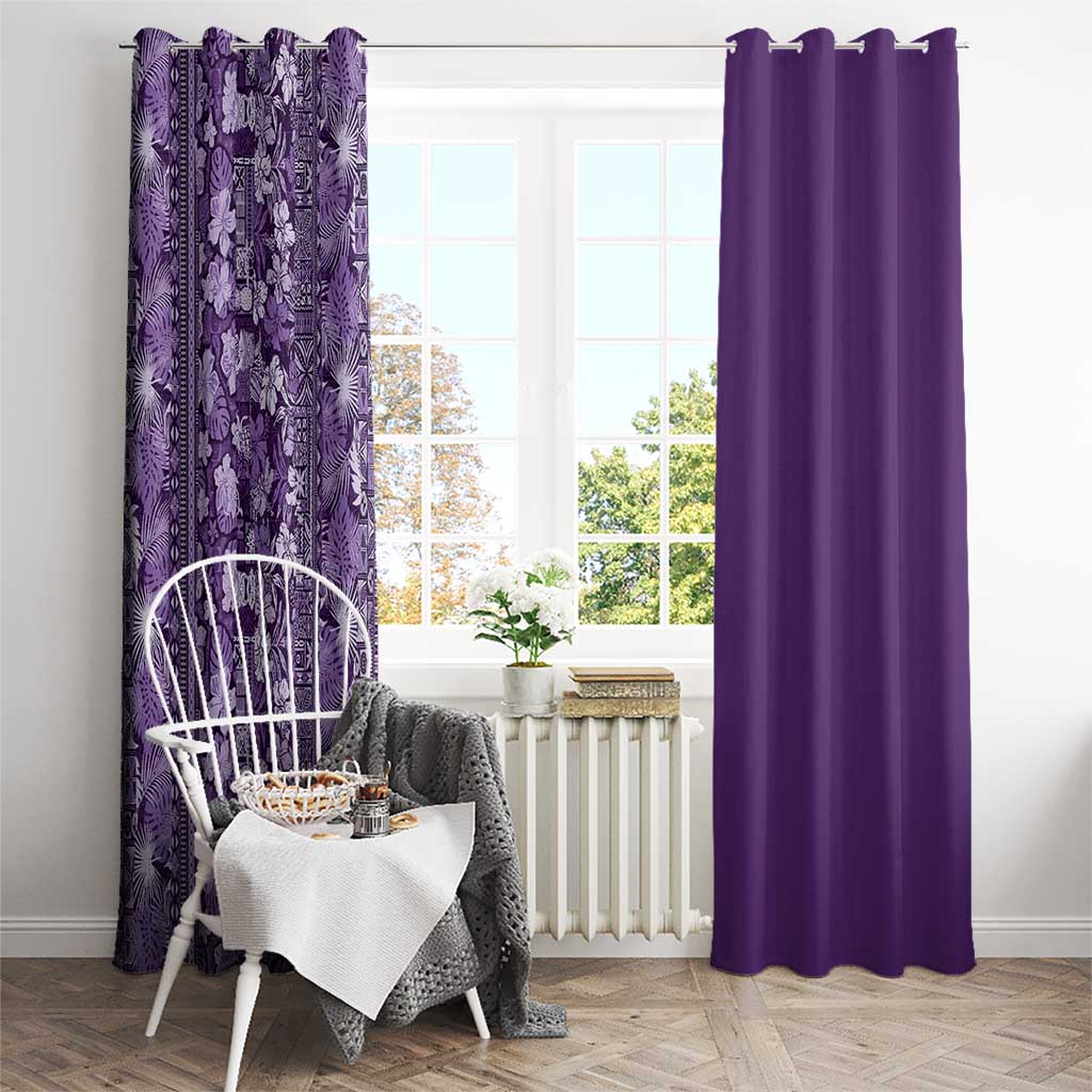 Hawaiian Tribal Elements Hibiscus Window Curtain Purple Pattern - Polynesian Pride