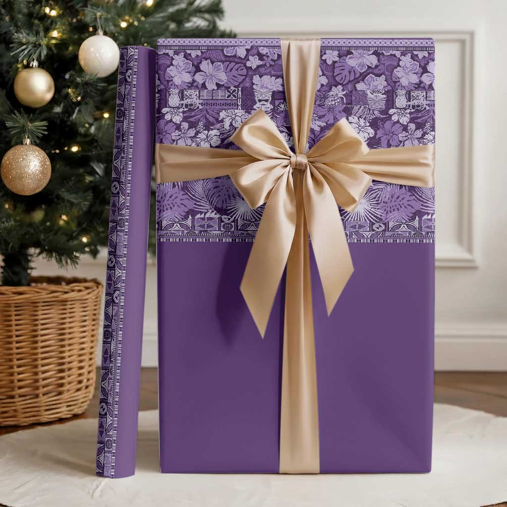Hawaiian Tribal Elements Hibiscus Wrapping Paper Purple Pattern - Polynesian Pride