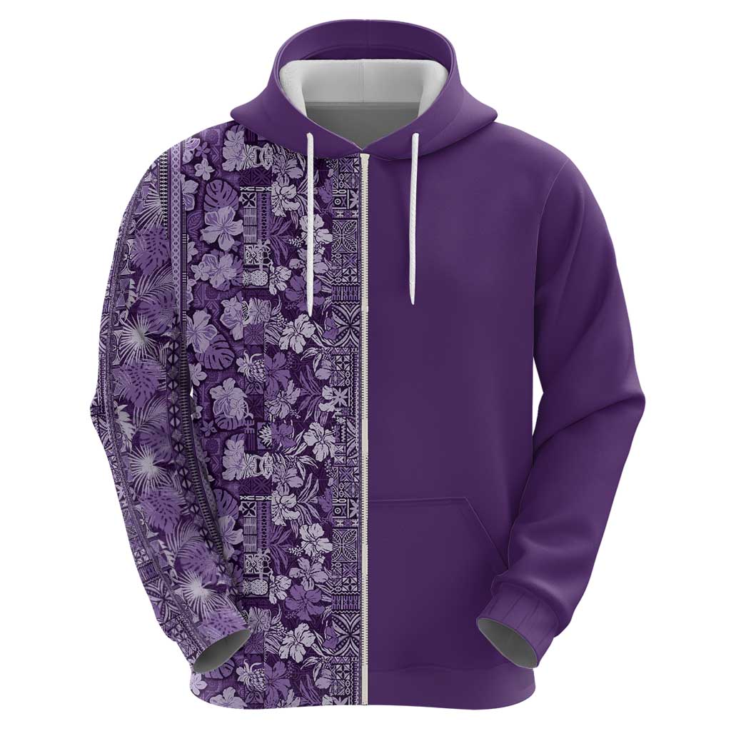 Hawaiian Tribal Elements Hibiscus Zip Hoodie Purple Pattern - Polynesian Pride