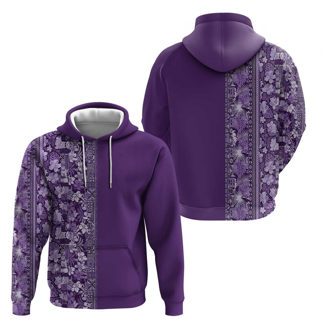 Hawaiian Tribal Elements Hibiscus Zip Hoodie Purple Pattern - Polynesian Pride