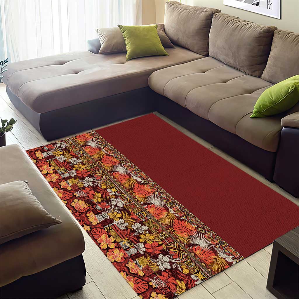 Hawaiian Tribal Elements Hibiscus Area Rug Red Pattern - Polynesian Pride