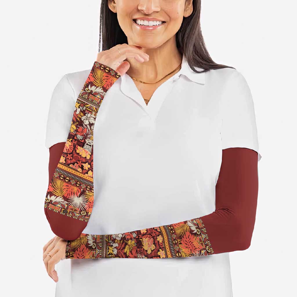 Hawaiian Tribal Elements Hibiscus Arm Sleeves Red Pattern - Polynesian Pride