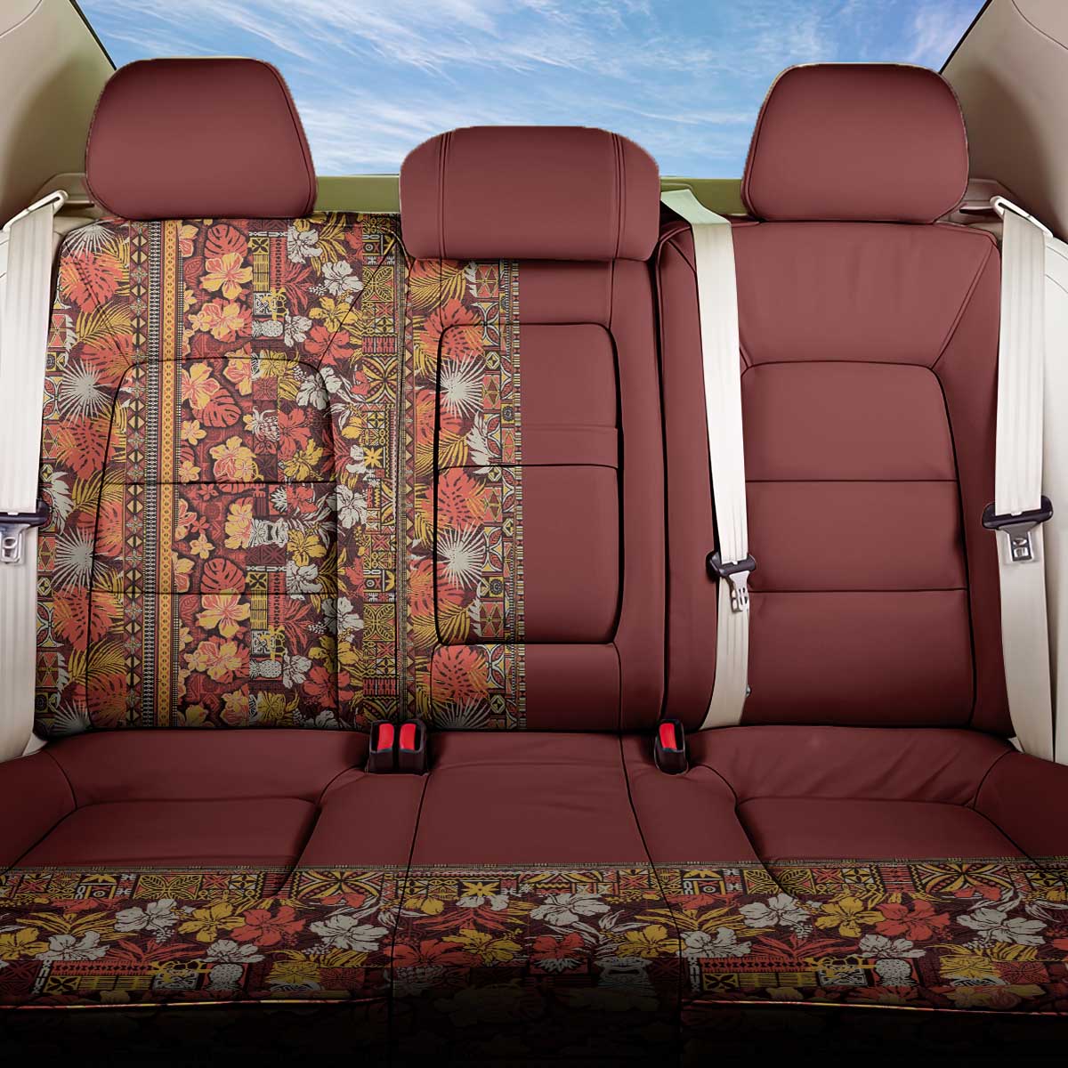 Hawaiian Tribal Elements Hibiscus Back Car Seat Cover Red Pattern - Polynesian Pride