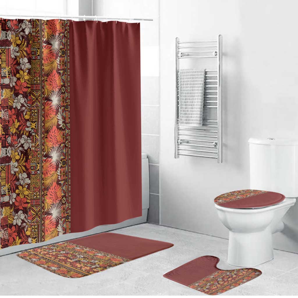 Hawaiian Tribal Elements Hibiscus Bathroom Set Red Pattern - Polynesian Pride