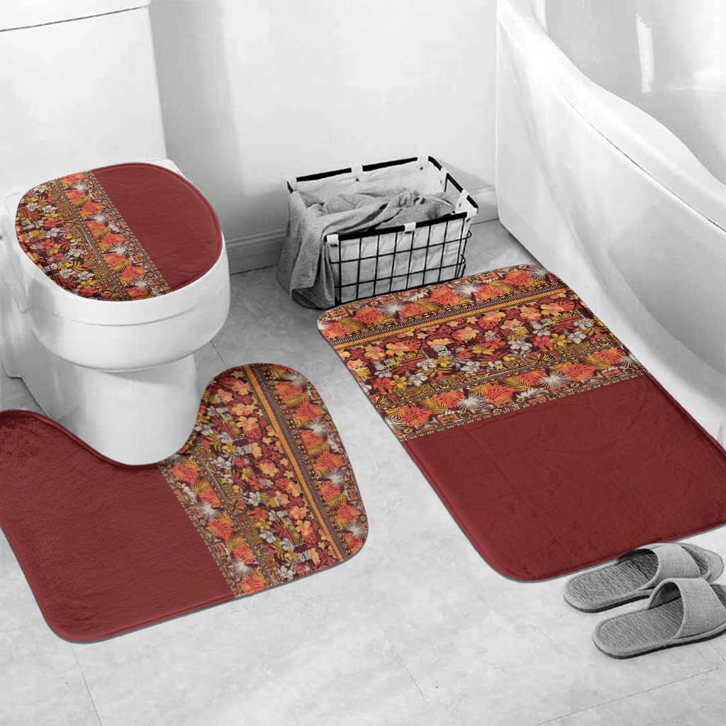 Hawaiian Tribal Elements Hibiscus Bathroom Set Red Pattern - Polynesian Pride