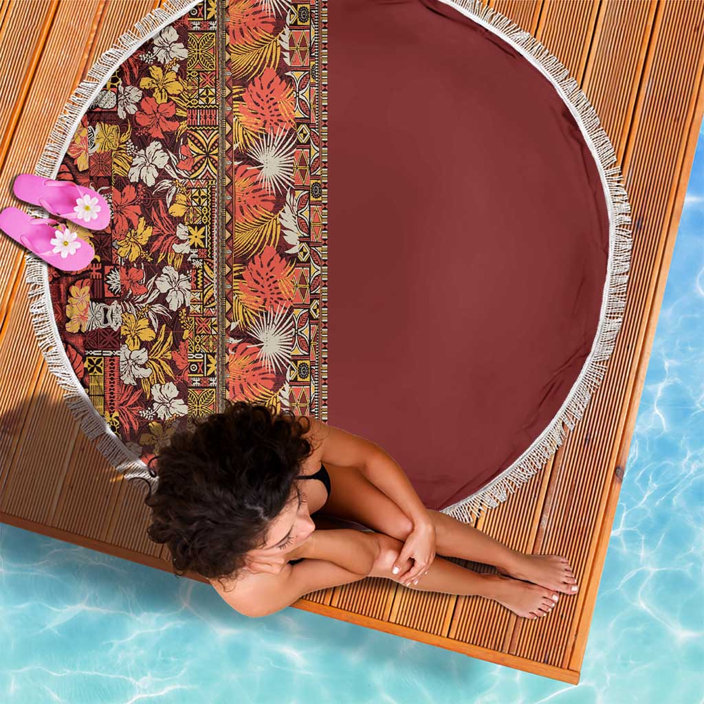 Hawaiian Tribal Elements Hibiscus Beach Blanket Red Pattern - Polynesian Pride
