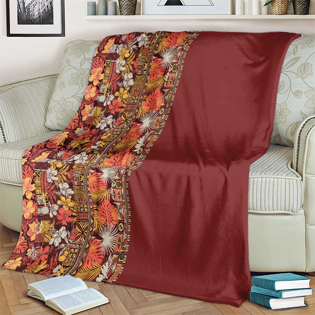 Hawaiian Tribal Elements Hibiscus Blanket Red Pattern - Polynesian Pride