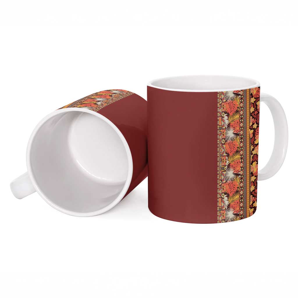 Hawaiian Tribal Elements Hibiscus Ceramic Mug Red Pattern - Polynesian Pride