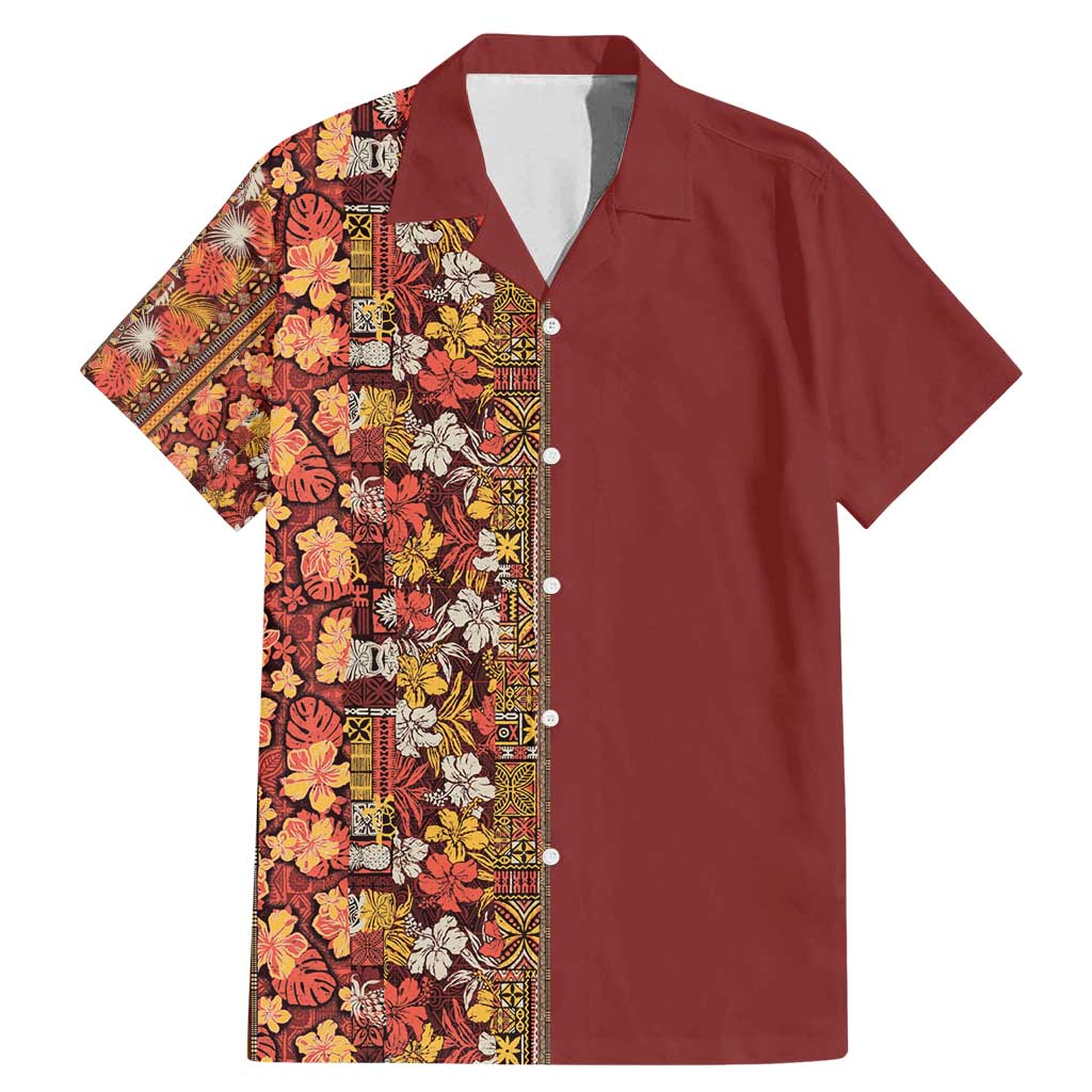 Hawaiian Tribal Elements Hibiscus Family Matching Mermaid Dress and Hawaiian Shirt Red Pattern - Polynesian Pride