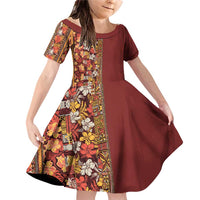 Hawaiian Tribal Elements Hibiscus Family Matching Off Shoulder Short Dress and Hawaiian Shirt Red Pattern - Polynesian Pride