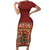 Hawaiian Tribal Elements Hibiscus Family Matching Short Sleeve Bodycon Dress and Hawaiian Shirt Red Pattern - Polynesian Pride