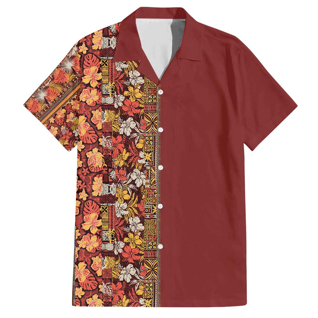 Hawaiian Tribal Elements Hibiscus Family Matching Tank Maxi Dress and Hawaiian Shirt Red Pattern - Polynesian Pride