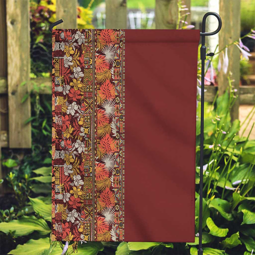 Hawaiian Tribal Elements Hibiscus Garden Flag Red Pattern - Polynesian Pride