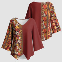 Hawaiian Tribal Elements Hibiscus Kimono Sleeve Blouse Red Pattern - Polynesian Pride