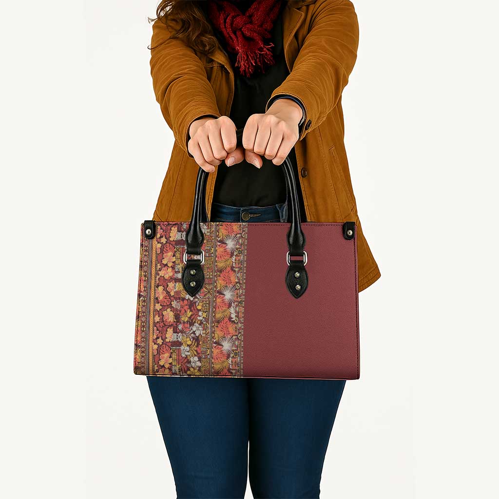 Hawaiian Tribal Elements Hibiscus Leather Bag Red Pattern - Polynesian Pride