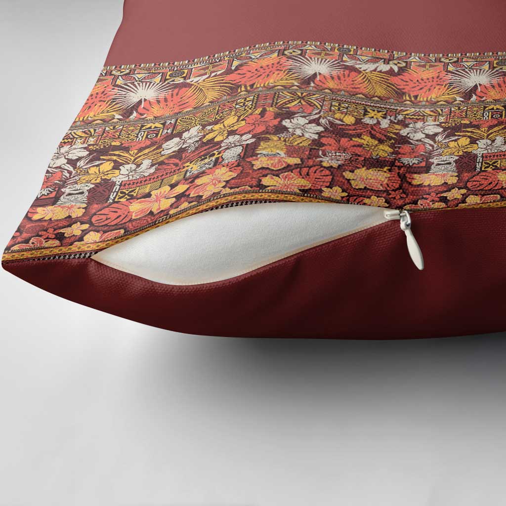 Hawaiian Tribal Elements Hibiscus Pillow Cover Red Pattern - Polynesian Pride