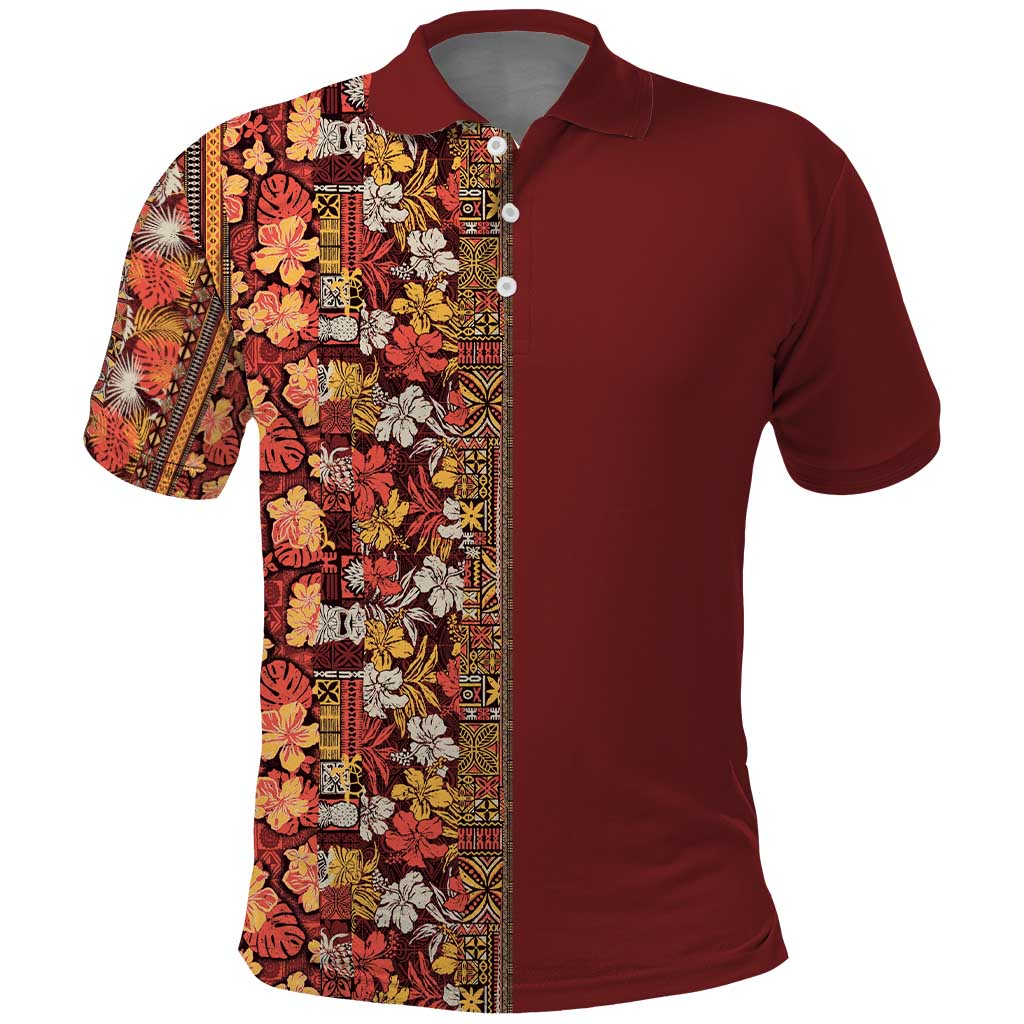 Hawaiian Tribal Elements Hibiscus Polo Shirt Red Pattern - Polynesian Pride