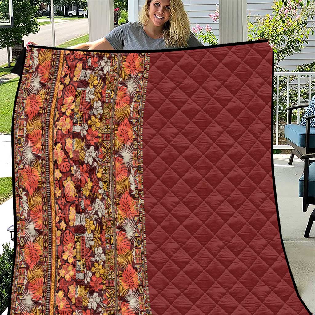 Hawaiian Tribal Elements Hibiscus Quilt Red Pattern - Polynesian Pride