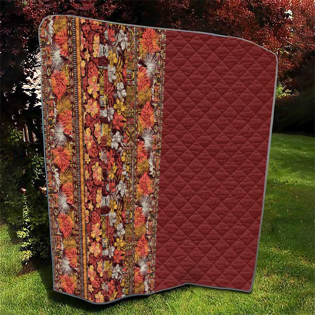 Hawaiian Tribal Elements Hibiscus Quilt Red Pattern - Polynesian Pride