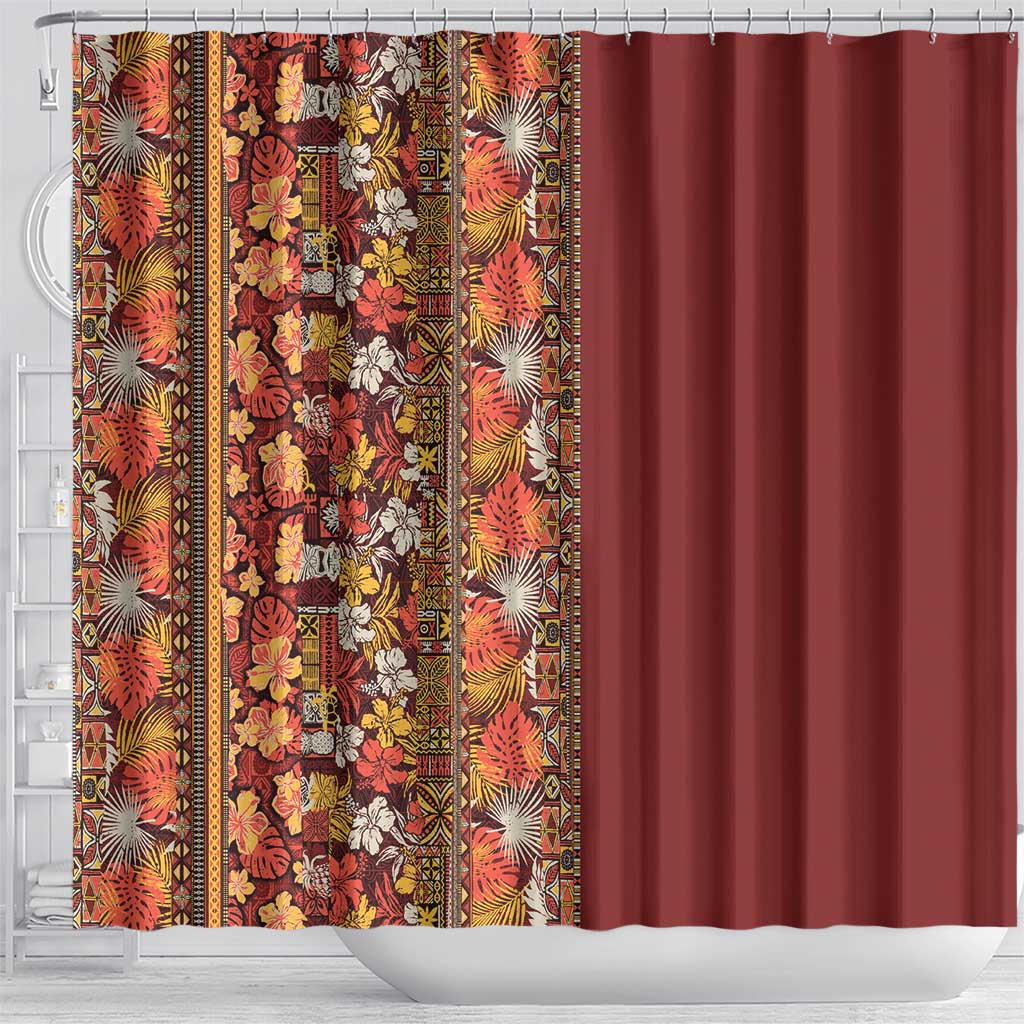 Hawaiian Tribal Elements Hibiscus Shower Curtain Red Pattern - Polynesian Pride
