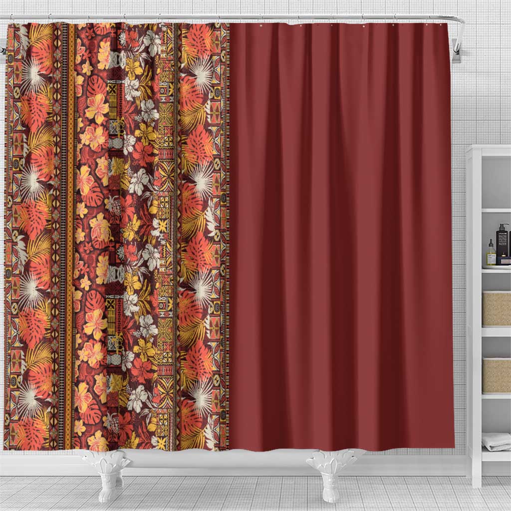 Hawaiian Tribal Elements Hibiscus Shower Curtain Red Pattern - Polynesian Pride