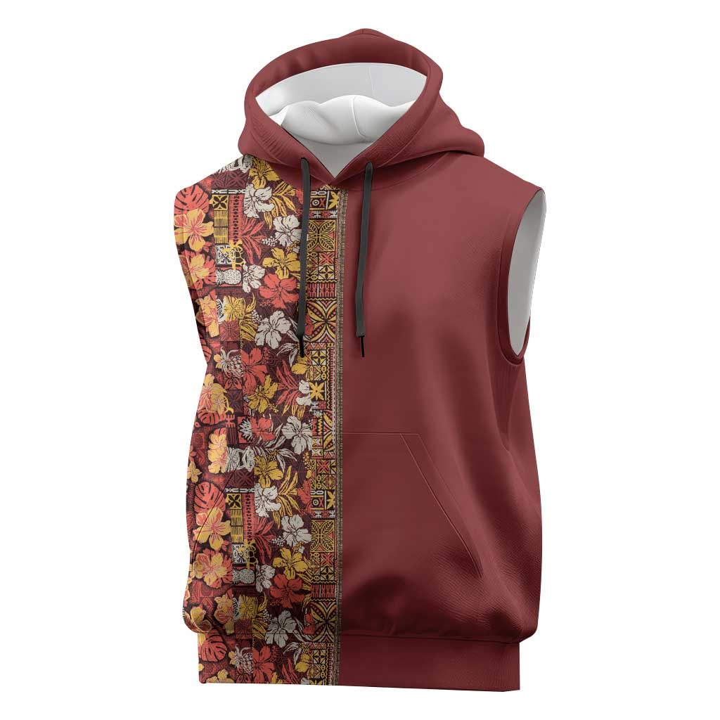 Hawaiian Tribal Elements Hibiscus Sleeveless Hoodie Red Pattern - Polynesian Pride