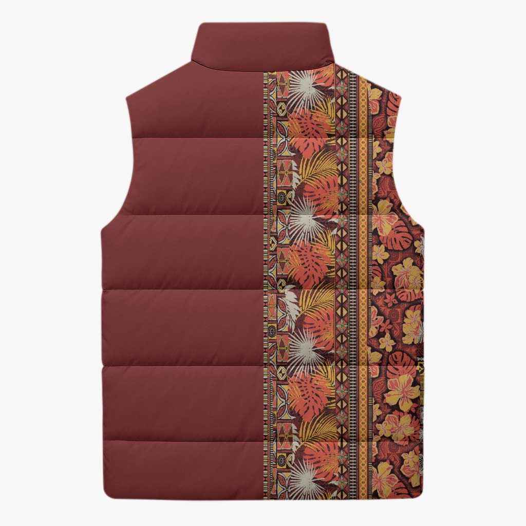 Hawaiian Tribal Elements Hibiscus Sleeveless Puffer Jacket Red Pattern - Polynesian Pride