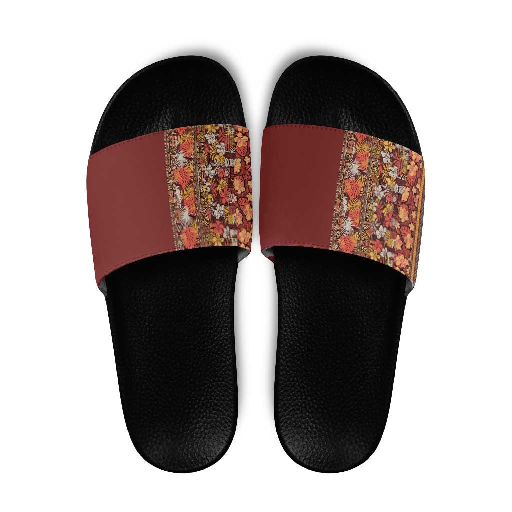Hawaiian Tribal Elements Hibiscus Slide Sandals Red Pattern - Polynesian Pride