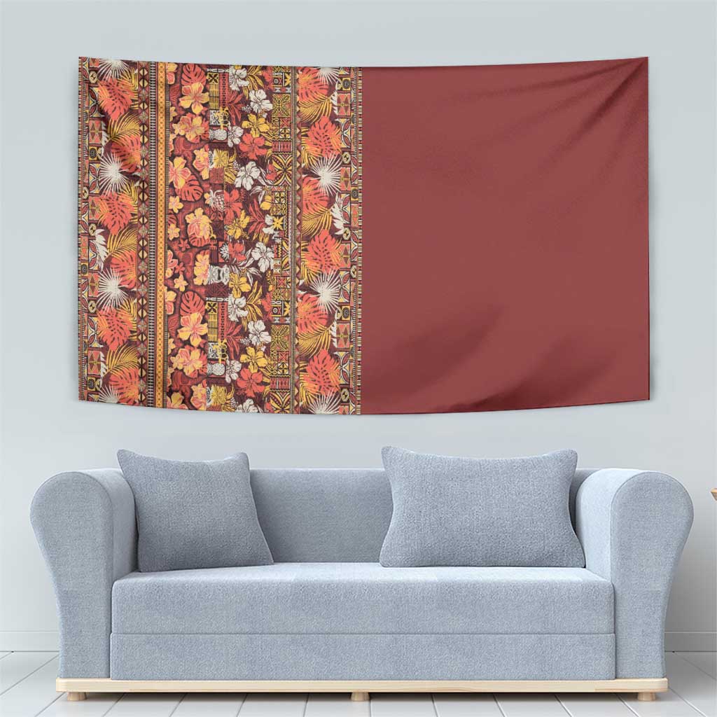 Hawaiian Tribal Elements Hibiscus Tapestry Red Pattern - Polynesian Pride