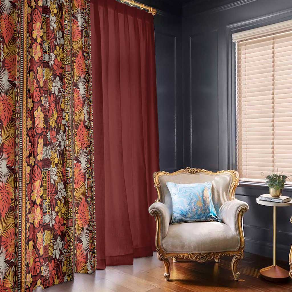 Hawaiian Tribal Elements Hibiscus Window Curtain Red Pattern - Polynesian Pride