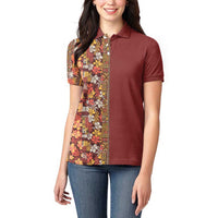 Hawaiian Tribal Elements Hibiscus Women Polo Shirt Red Pattern - Polynesian Pride