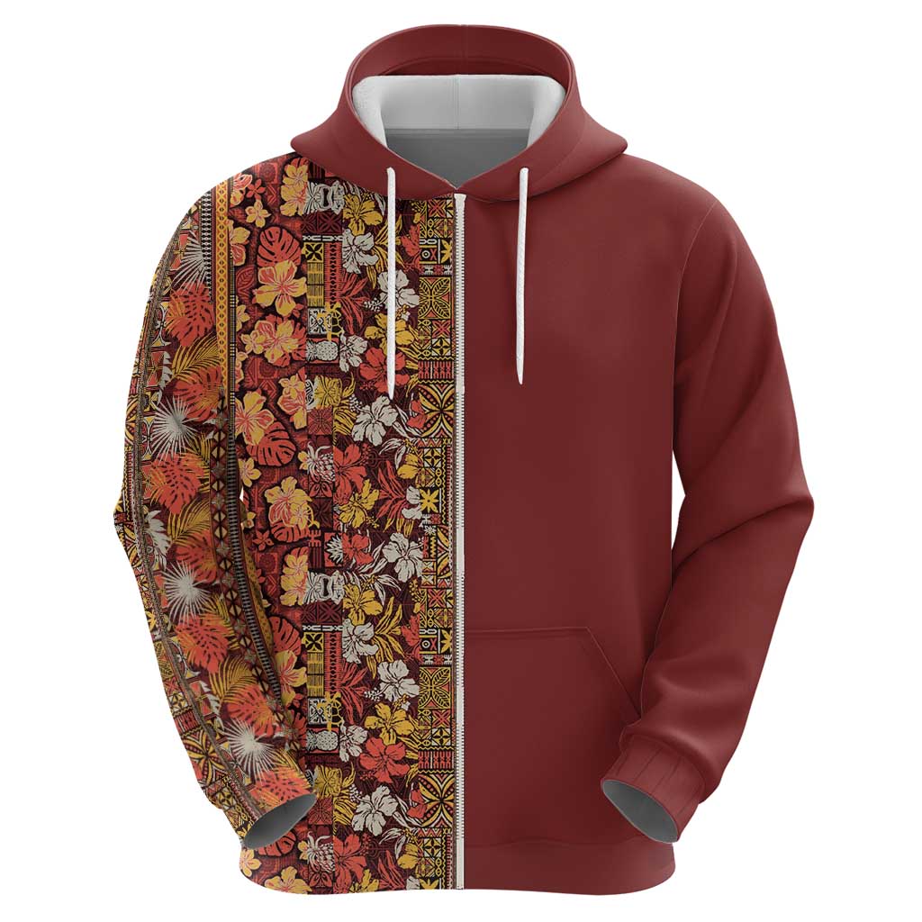 Hawaiian Tribal Elements Hibiscus Zip Hoodie Red Pattern - Polynesian Pride