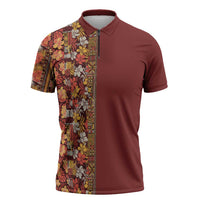Hawaiian Tribal Elements Hibiscus Zipper Polo Shirt Red Pattern - Polynesian Pride
