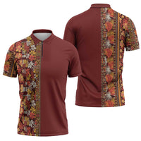Hawaiian Tribal Elements Hibiscus Zipper Polo Shirt Red Pattern - Polynesian Pride