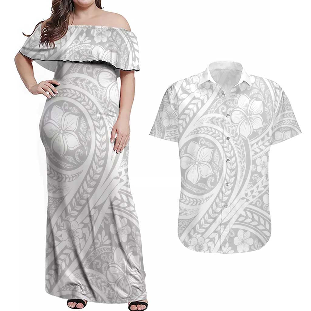 Lotu Tamaiti Samoan Polynesian Tribal Couples Matching Off Shoulder Maxi Dress and Hawaiian Shirt - Polynesian Pride